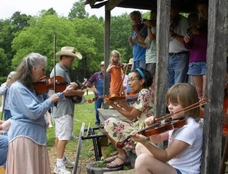 Learning to fiddle at Humpback Rocks Blue Ridge Parkway
